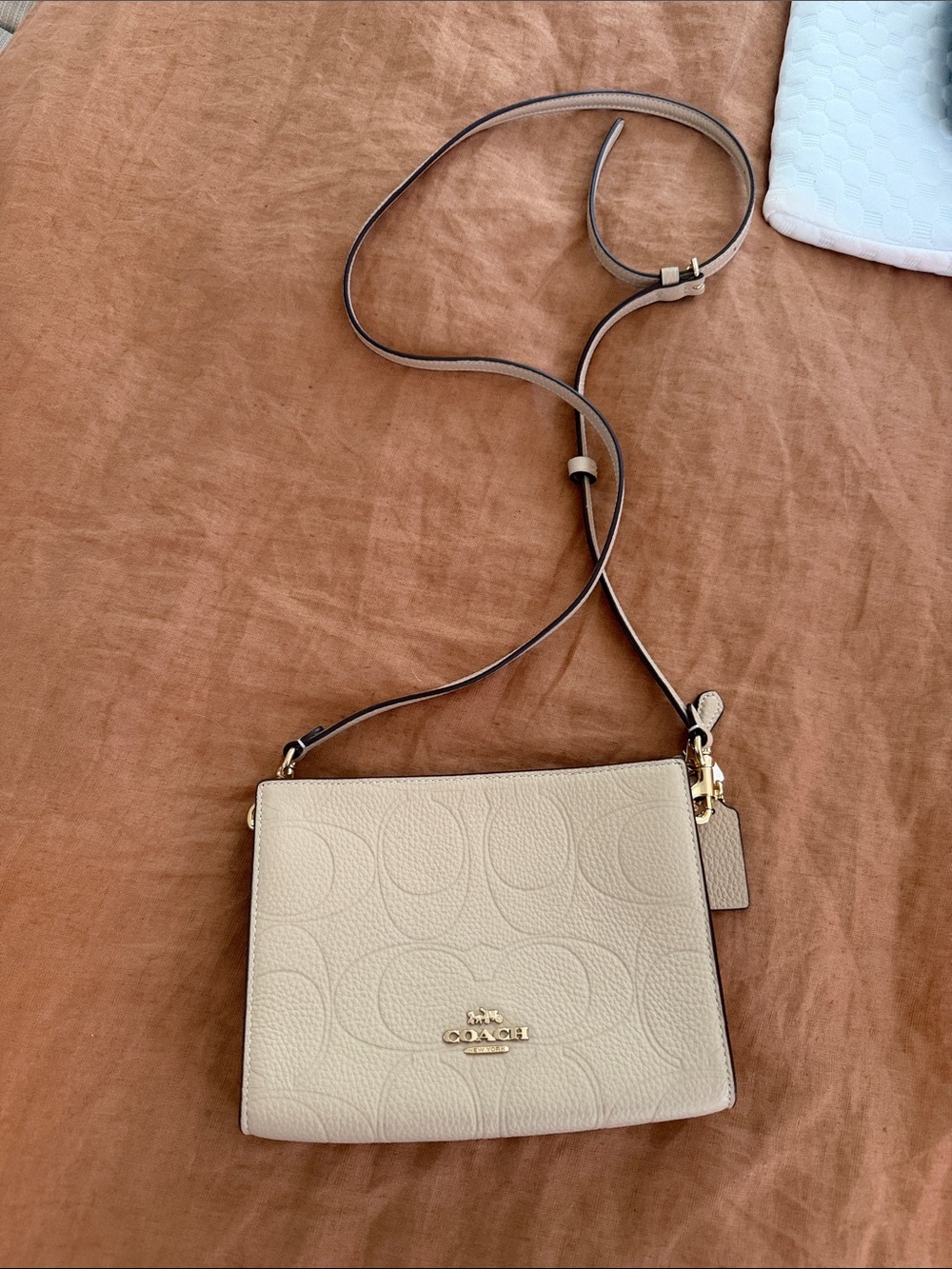 Coach Cream Pebbled Leather Crossbody with Gold Hardware
